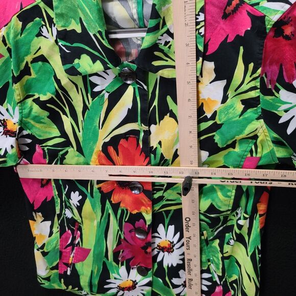 Chico s Womens Blazer Multi-Color Size 2 Cotton Blend Button Up Floral Design - Picture 3 of 12